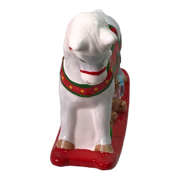 Vtg Holiday Ceramic Rocking Horse Piggy Bank Taiwan Cottagecore Christmas - Picture 2 of 8